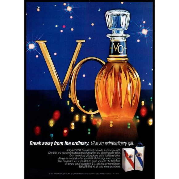 1983 Seagram's VO V.O. American Whiskey Vintage Print Ad Glass Decanter Wall Art - Picture 1 of 1